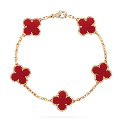 [Regal Jewels]CLOVER 5 MOTIFS RED AGATE  BRACELET