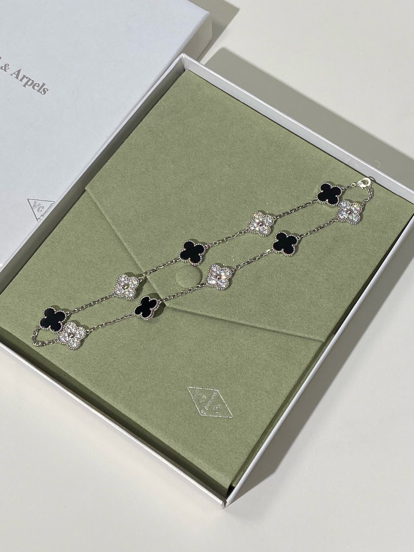 [Regal Jewels]Four-Leaf Clover Ten Elements Panda Diamond Silver Necklace