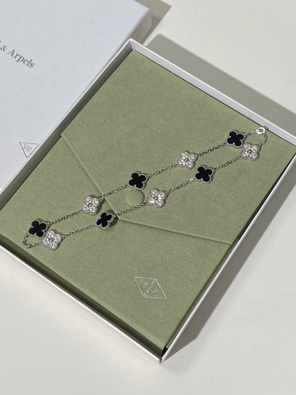 [Regal Jewels]Four-Leaf Clover Ten Elements Panda Diamond Silver Necklace