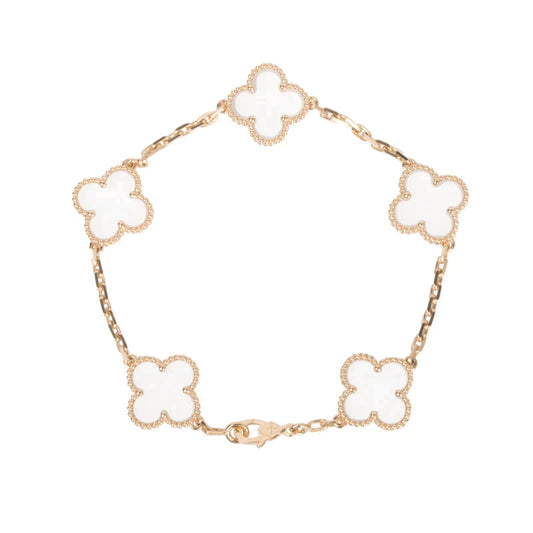 [Regal Jewels]CLOVER 5 MOTIF ROCK CRYSTAL PINK GOLD BRACELET