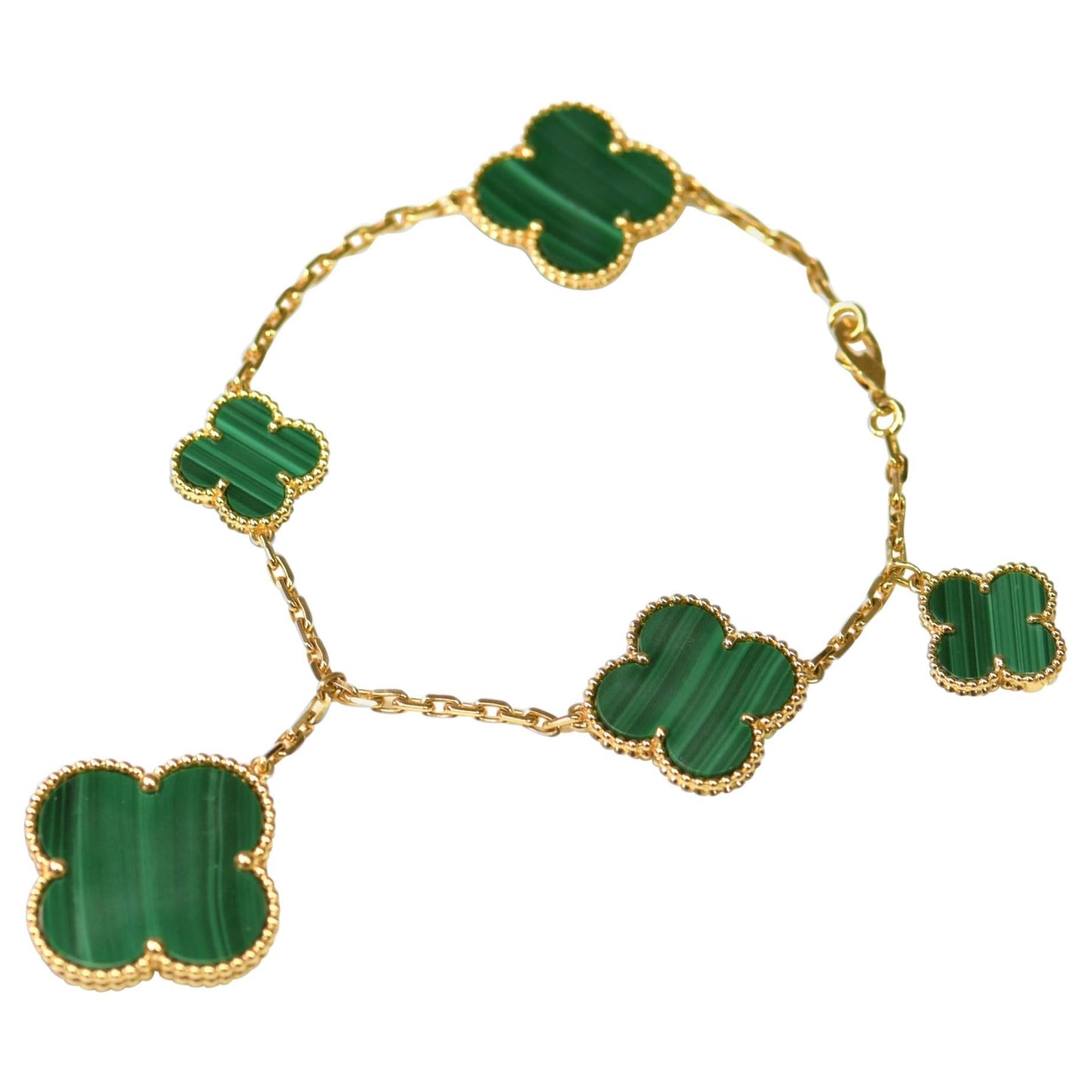 [Regal Jewels]MAGIC CLOVER MALACHITE GOLD BRACELET 5 MOTIFS