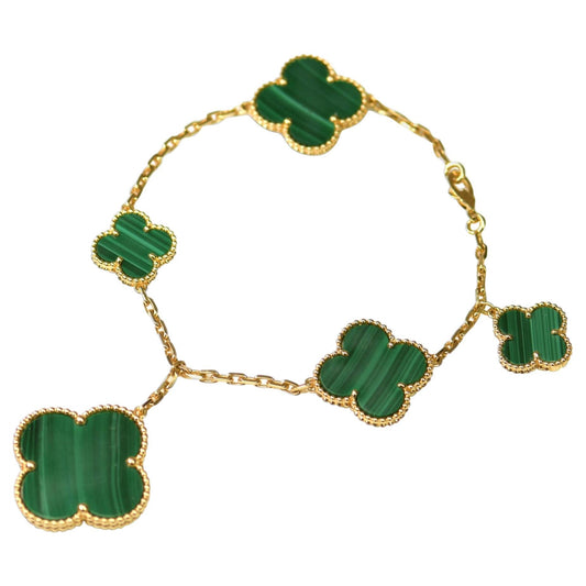 [Regal Jewels]MAGIC CLOVER MALACHITE GOLD BRACELET 5 MOTIFS