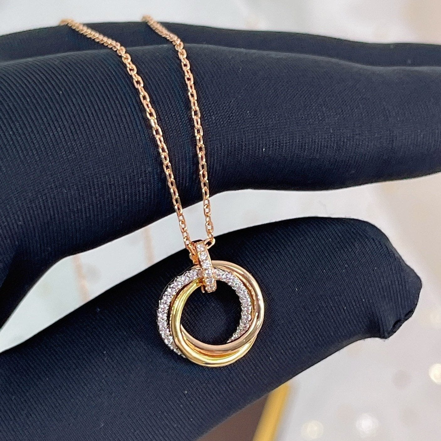[Regal Jewels]TRINITY NECKLACE SILVER GOLD PINK GOLD DIAMONDS