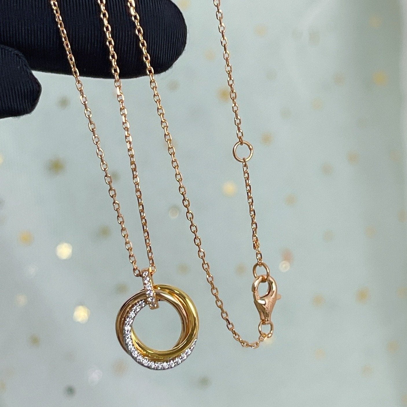 [Regal Jewels]TRINITY NECKLACE SILVER GOLD PINK GOLD DIAMONDS