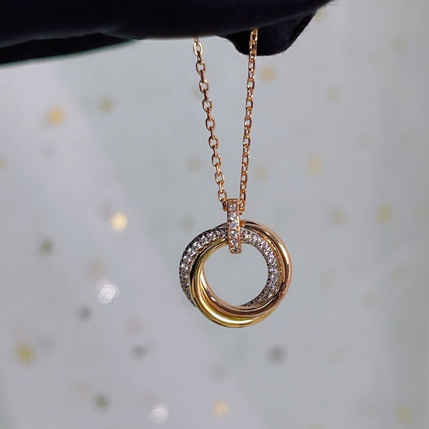 [Regal Jewels]TRINITY NECKLACE SILVER GOLD PINK GOLD DIAMONDS