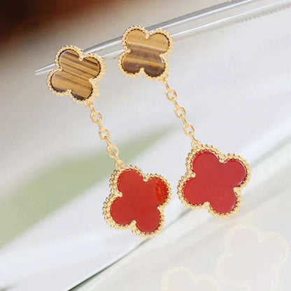 [Regal Jewels]CLOVER  2 MOTIF  TIGER EYE CARNELIAN EARRINGS