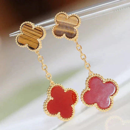 [Regal Jewels]CLOVER  2 MOTIF  TIGER EYE CARNELIAN EARRINGS