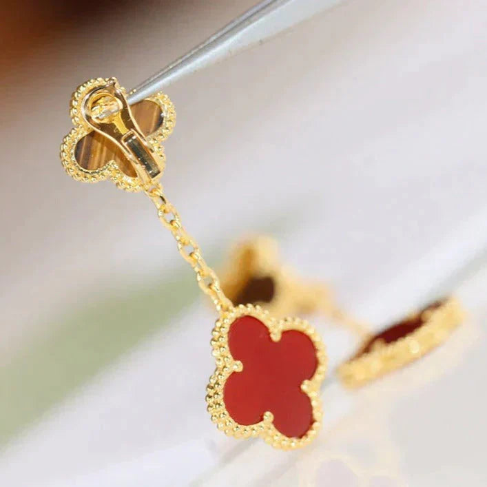 [Regal Jewels]CLOVER  2 MOTIF  TIGER EYE CARNELIAN EARRINGS