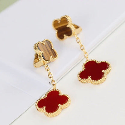 [Regal Jewels]CLOVER  2 MOTIF  TIGER EYE CARNELIAN EARRINGS