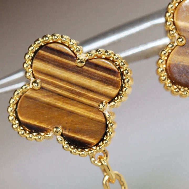 [Regal Jewels]CLOVER  2 MOTIF  TIGER EYE CARNELIAN EARRINGS