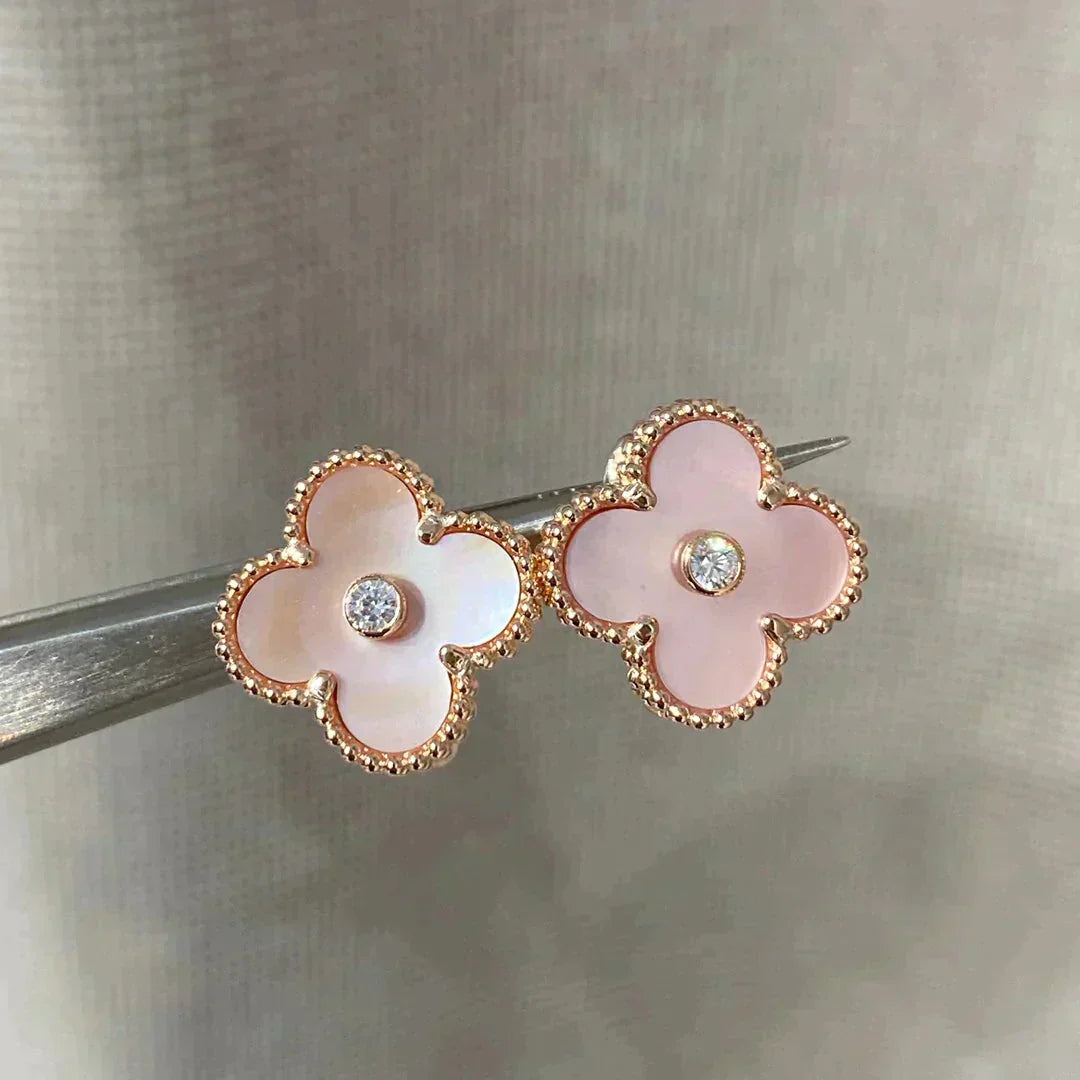[Regal Jewels]CLOVER MEDIUM 1 MOTIFS  PINK MOP DIAMOND EARRINGS