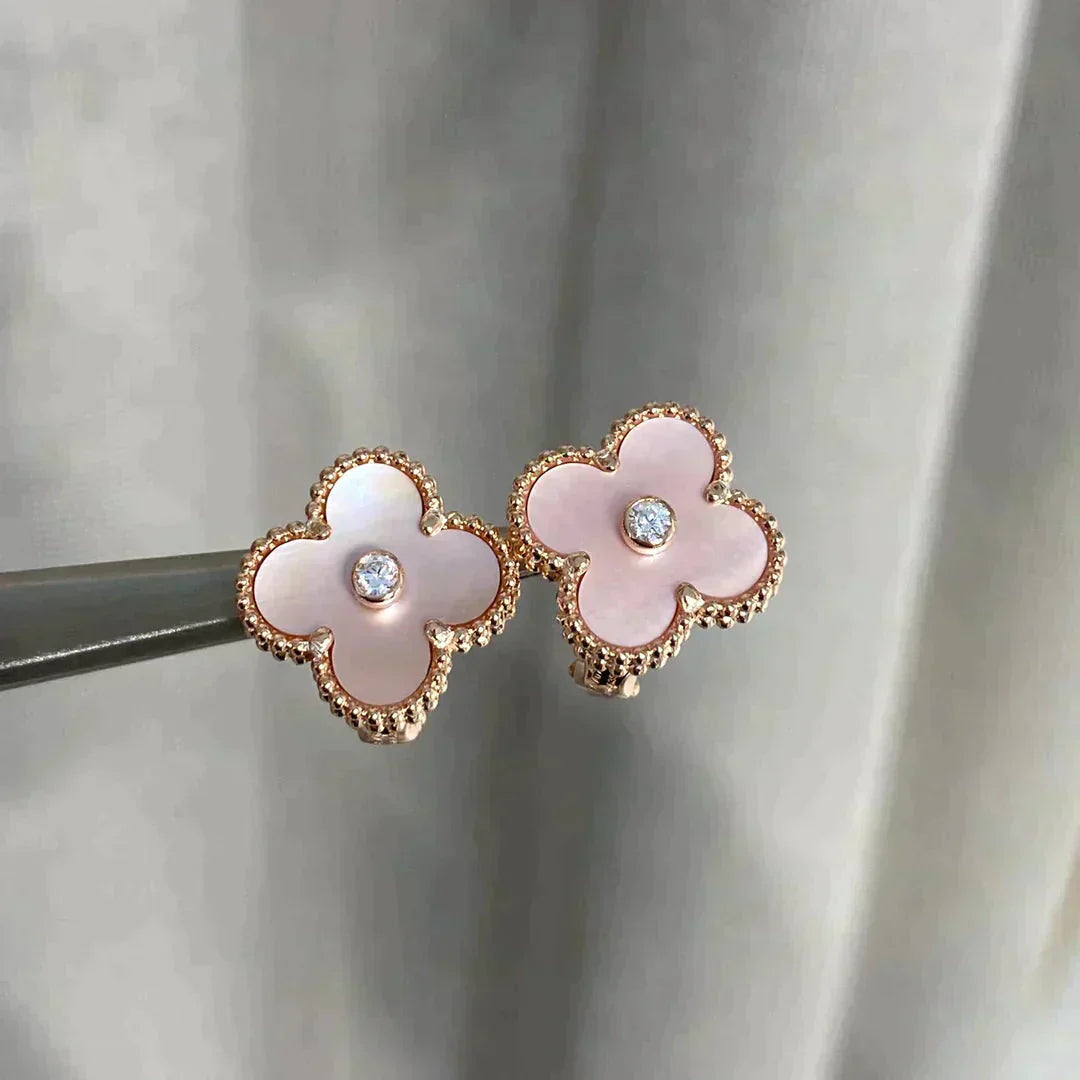 [Regal Jewels]CLOVER MEDIUM 1 MOTIFS  PINK MOP DIAMOND EARRINGS