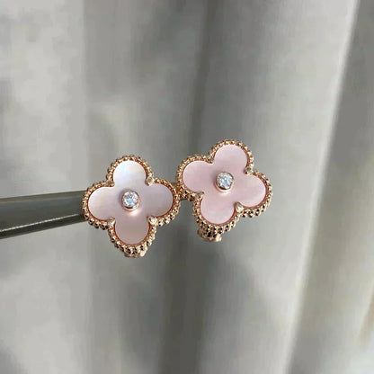 [Regal Jewels]CLOVER MEDIUM 1 MOTIFS  PINK MOP DIAMOND EARRINGS