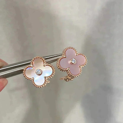 [Regal Jewels]CLOVER MEDIUM 1 MOTIFS  PINK MOP DIAMOND EARRINGS