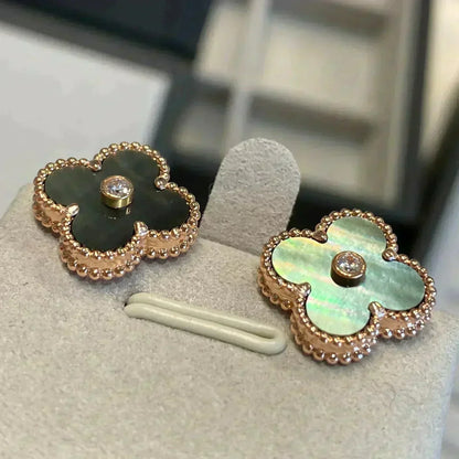[Regal Jewels]CLOVER MEDIUM 1 MOTIFS GRAY MOP  DIAMOND EARRINGS