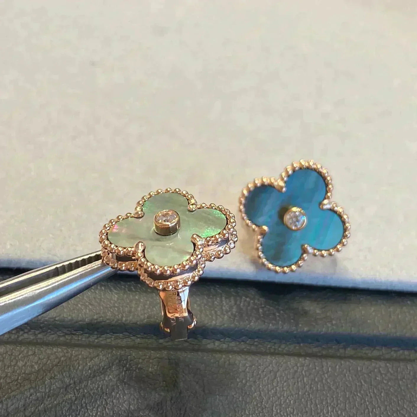 [Regal Jewels]CLOVER MEDIUM 1 MOTIFS GRAY MOP  DIAMOND EARRINGS
