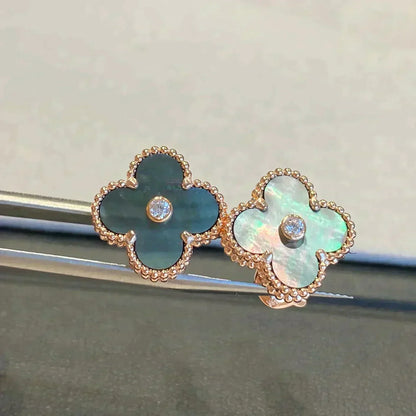 [Regal Jewels]CLOVER MEDIUM 1 MOTIFS GRAY MOP  DIAMOND EARRINGS