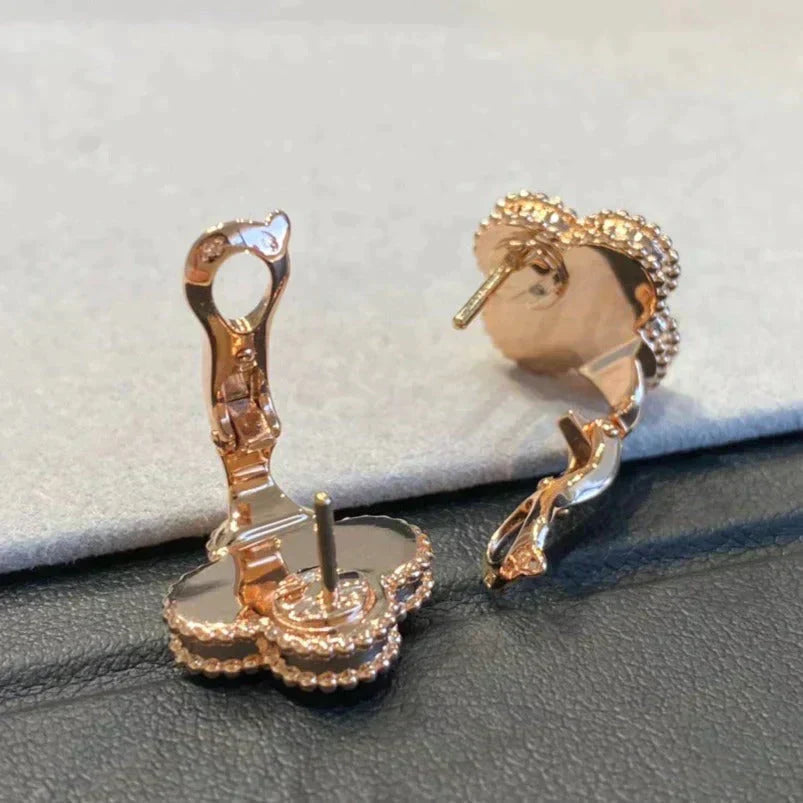 [Regal Jewels]CLOVER MEDIUM 1 MOTIFS GRAY MOP  DIAMOND EARRINGS