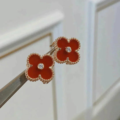 [Regal Jewels]CLOVER MEDIUM 1 MOTIFS CARNELIAN  DIAMOND earrings