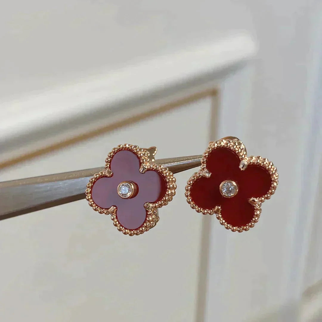 [Regal Jewels]CLOVER MEDIUM 1 MOTIFS CARNELIAN  DIAMOND earrings