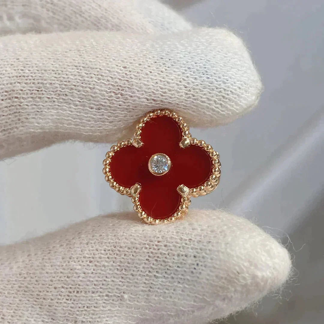 [Regal Jewels]CLOVER MEDIUM 1 MOTIFS CARNELIAN  DIAMOND earrings