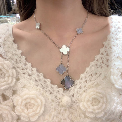 [Regal Jewels]CLOVER MOP CHALCEDONY NECKLACE SILVER 6 MOTIF