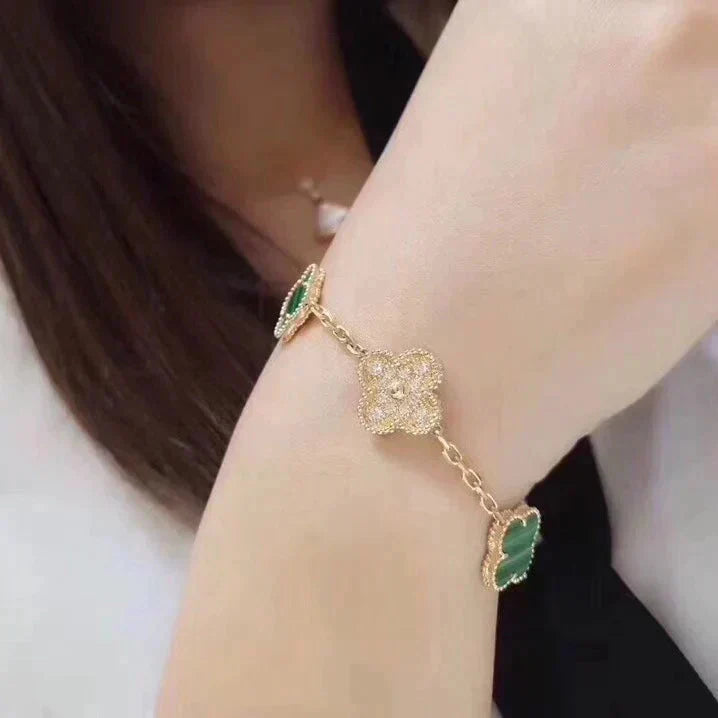 [Regal Jewels]CLOVER  5 MOTIF MALACHITE DIAMOND BRACELET