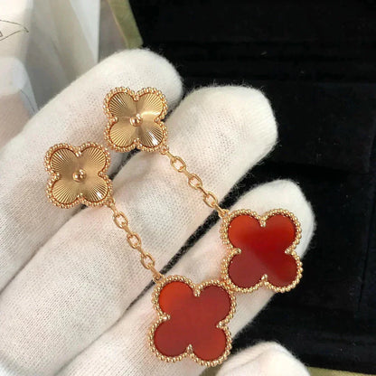 [Regal Jewels]CLOVER 2 MOTIF  LASER CARNELIAN EARRINGS