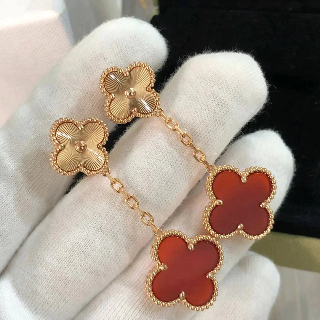 [Regal Jewels]CLOVER 2 MOTIF  LASER CARNELIAN EARRINGS