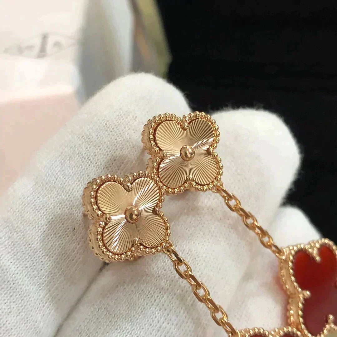 [Regal Jewels]CLOVER 2 MOTIF  LASER CARNELIAN EARRINGS