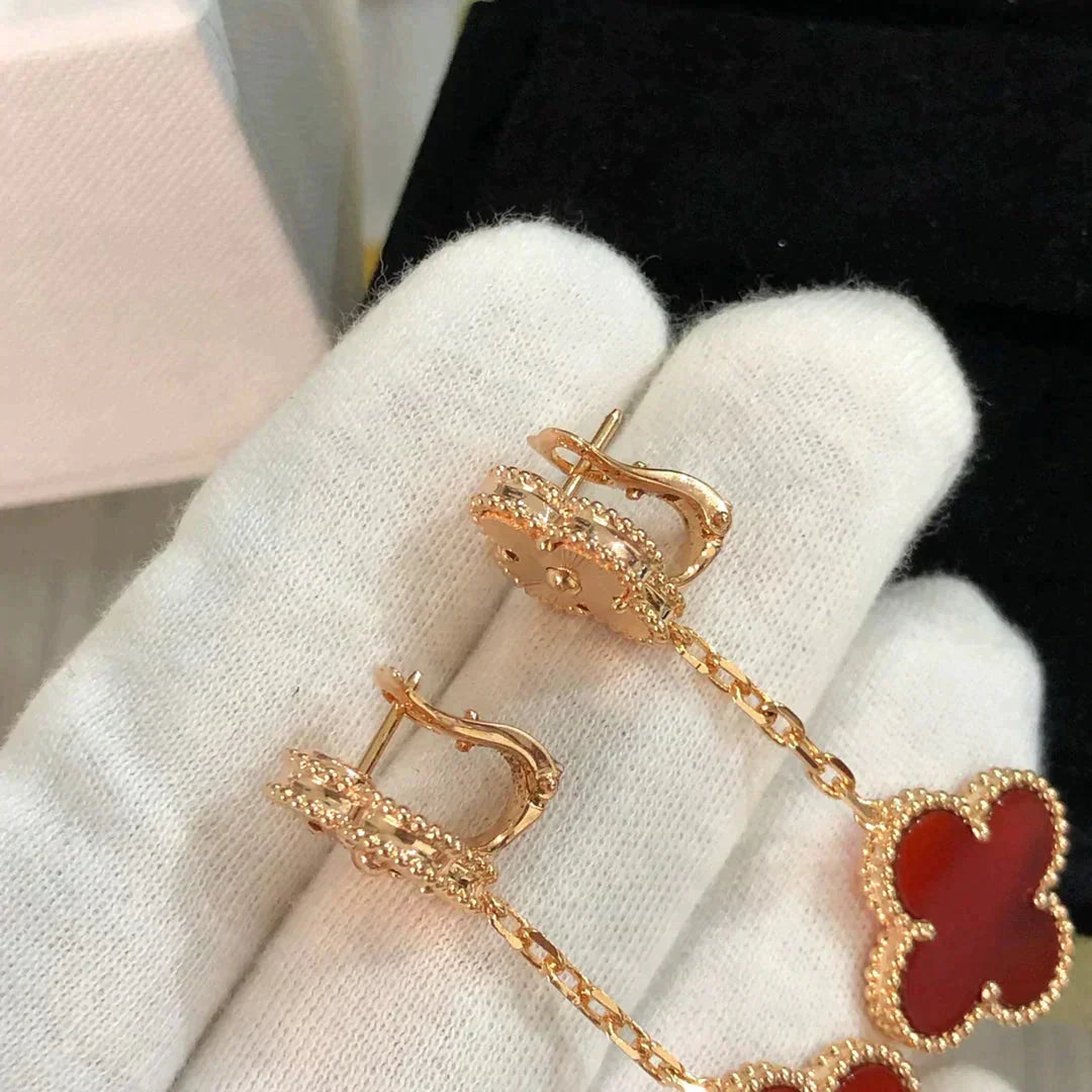 [Regal Jewels]CLOVER 2 MOTIF  LASER CARNELIAN EARRINGS