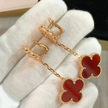 [Regal Jewels]CLOVER 2 MOTIF  LASER CARNELIAN EARRINGS