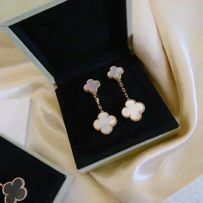 [Regal Jewels]CLOVER 2 MOTIF WHITE MOP EARRINGS