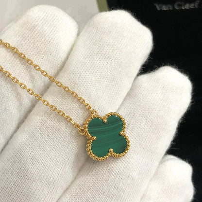 [Regal Jewels]CLOVER 15MM MALACHITE SINGLE FLOWER  NECKLACE