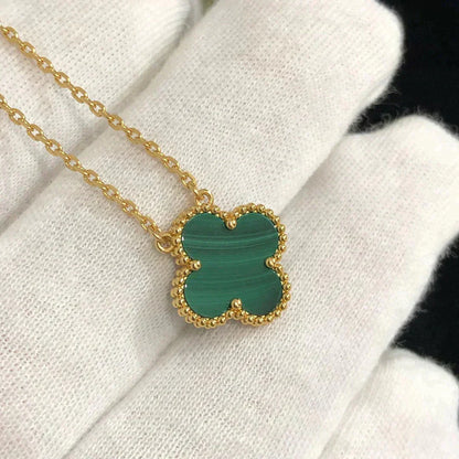 [Regal Jewels]CLOVER 15MM MALACHITE SINGLE FLOWER  NECKLACE