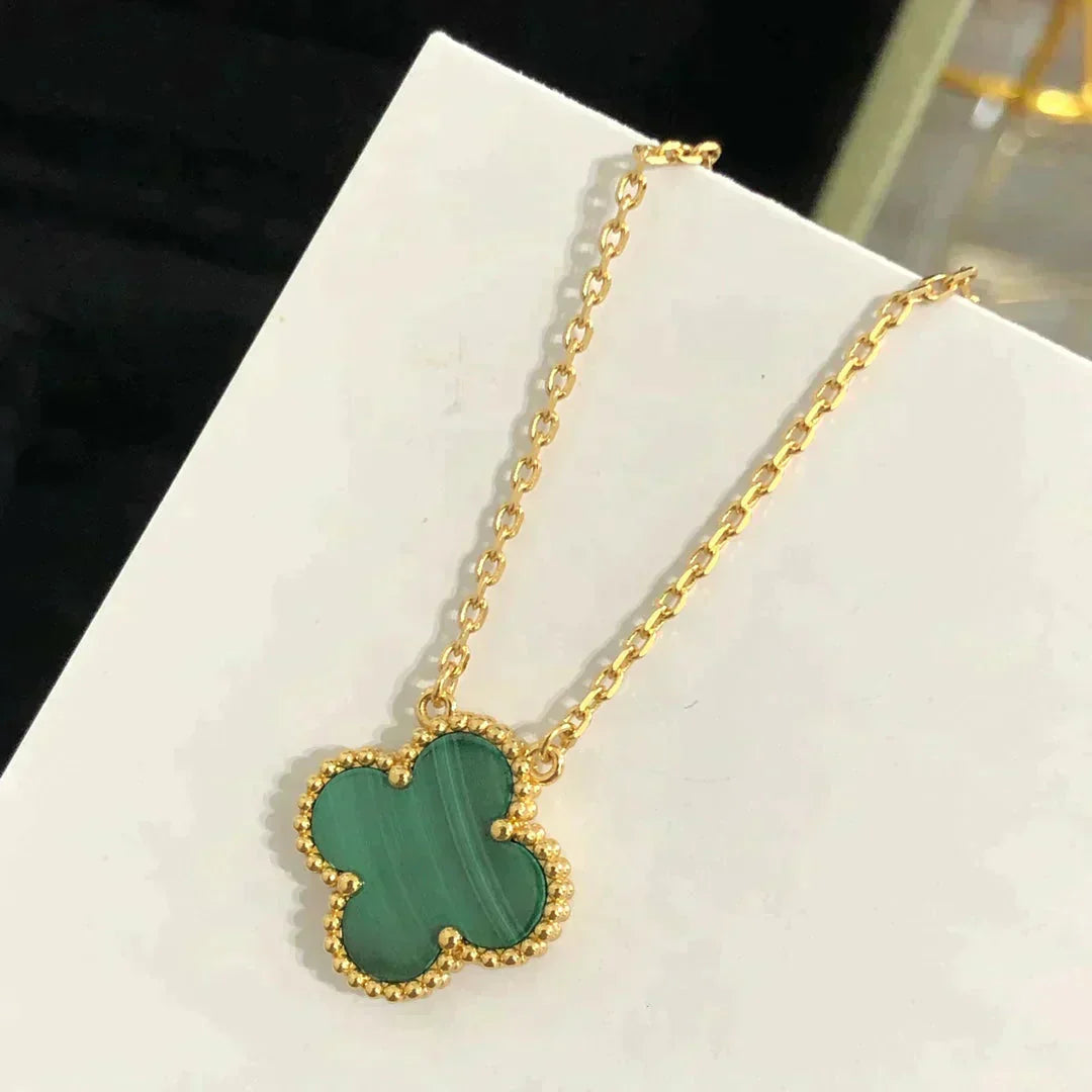 [Regal Jewels]CLOVER 15MM MALACHITE SINGLE FLOWER  NECKLACE