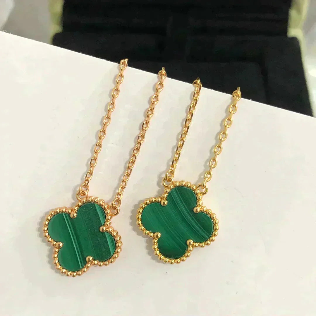 [Regal Jewels]CLOVER 15MM MALACHITE SINGLE FLOWER  NECKLACE