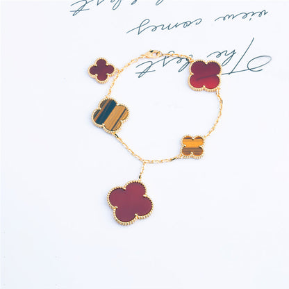 [Regal Jewels]CLOVER BRACELET 5 MOTIFS CARNELIAN TIGER EYE