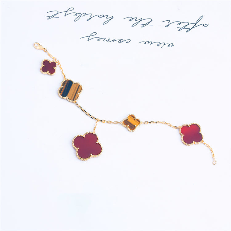 [Regal Jewels]CLOVER BRACELET 5 MOTIFS CARNELIAN TIGER EYE