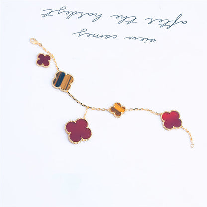 [Regal Jewels]CLOVER BRACELET 5 MOTIFS CARNELIAN TIGER EYE