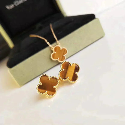 [Regal Jewels]CLOVER MEDIUM 1 MOTIFS TIGER EYE EARRINGS