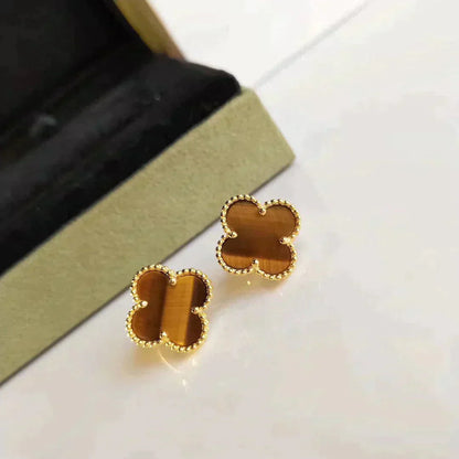 [Regal Jewels]CLOVER MEDIUM 1 MOTIFS TIGER EYE EARRINGS