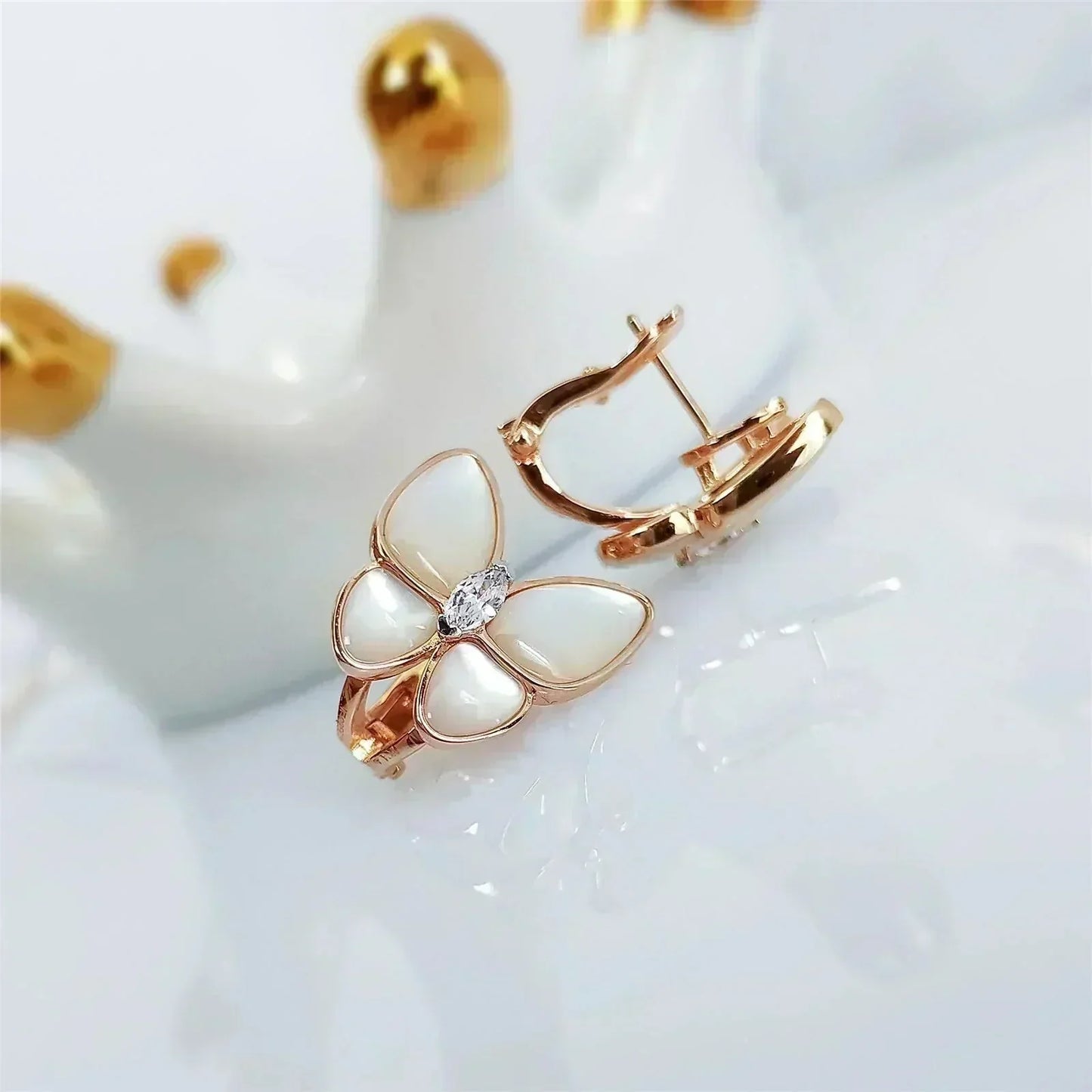 [Regal Jewels]BUTTERFLY MOP DIAMOND EARRINGS