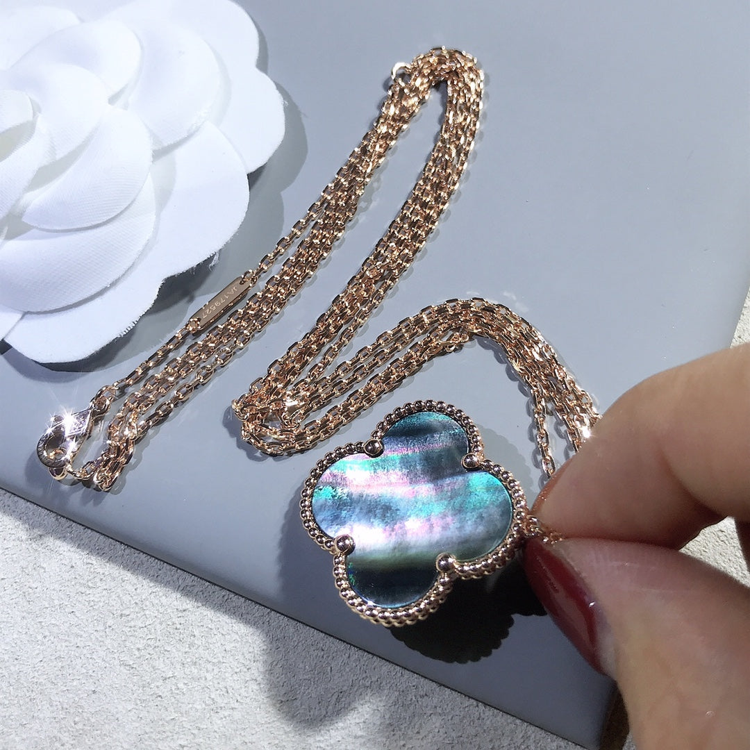 [Regal Jewels]CLOVER 25MM GOLD DARK MOP BIG CLOVER NECKLACE