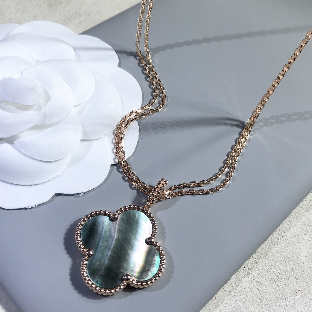 [Regal Jewels]CLOVER 25MM GOLD DARK MOP BIG CLOVER NECKLACE
