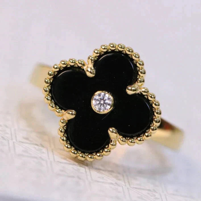[Regal Jewels]CLOVER ONYX RING GOLD DIAMOND