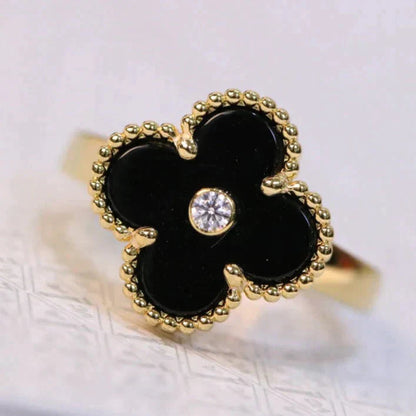 [Regal Jewels]CLOVER ONYX RING GOLD DIAMOND