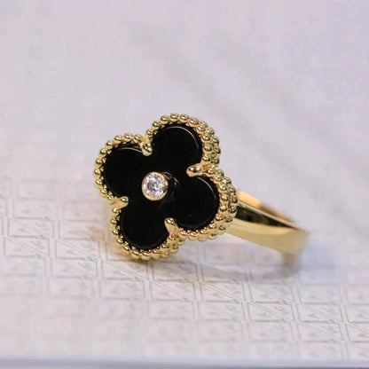 [Regal Jewels]CLOVER ONYX RING GOLD DIAMOND
