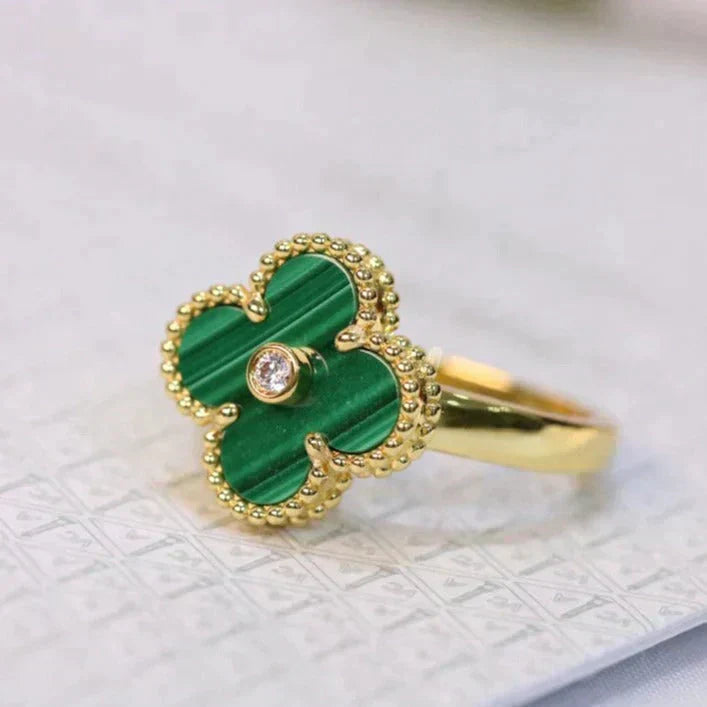 [Regal Jewels]CLOVER MALACHITE RING GOLD DIAMOND