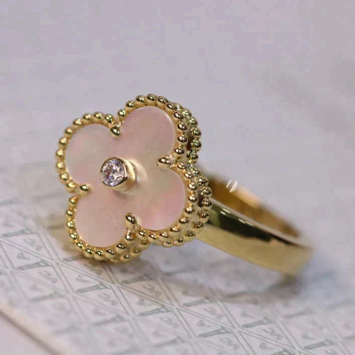 [Regal Jewels]CLOVER PINK MOP RING GOLD DIAMOND